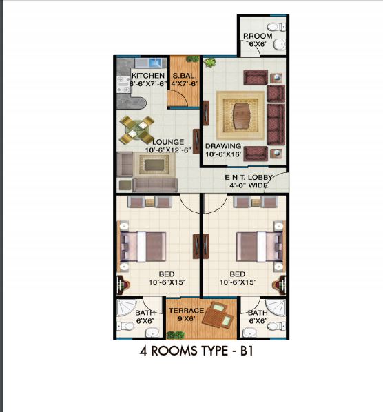 4 Rooms plan Type B-1