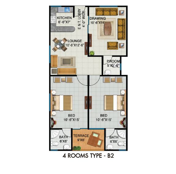 4 Rooms plan Type B-2