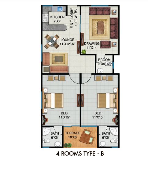 4 Rooms plan Type B