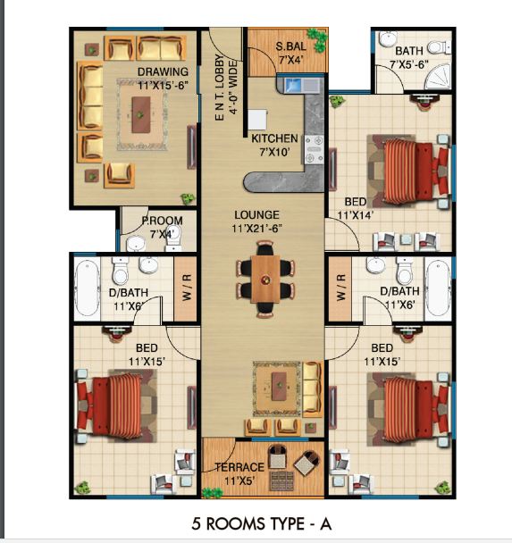 5 Rooms plan Type A
